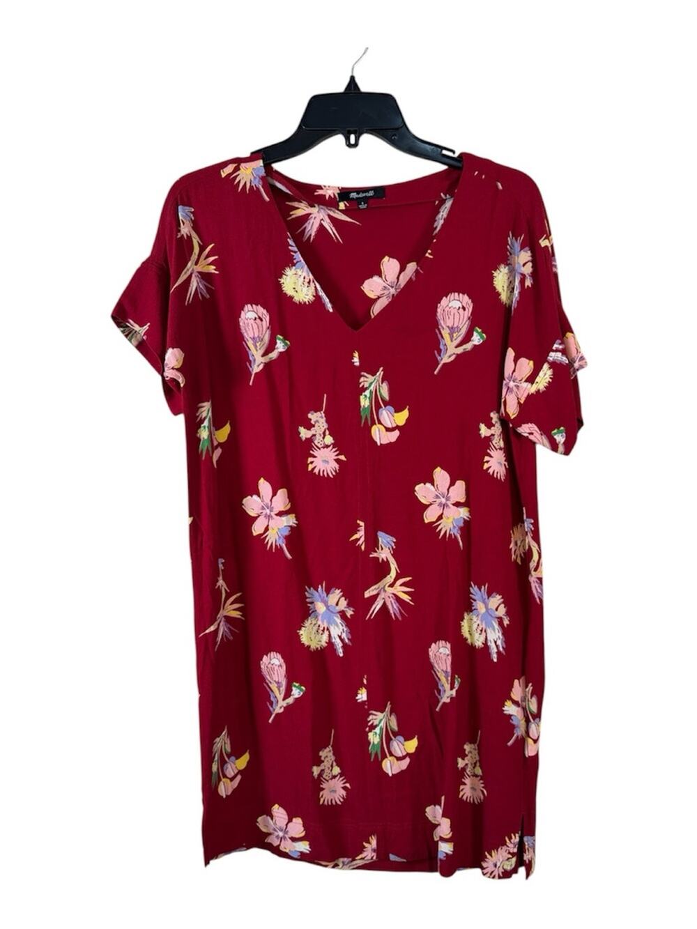 Madewell Red Floral Mini Shirt Dress Womens S Beachy Summer Casual Sundress